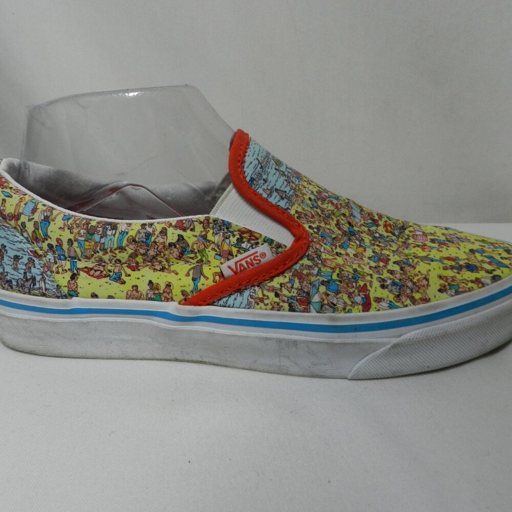 Vans Slip-On Sneakers Yellow Beach Crowd Print with Red Trim - Picture 3 of 11